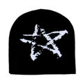 Schwarze Strickmütze mit weißem Pixelstern-Muster für Wärme im Winter draußen - Schwarz