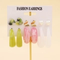 6-pair earring set featuring marble resin hearts, gold butterflies, and pearls - Butterfly Heart Green Pink Set (18)