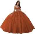 Elegante roestoranje baljurk met bloemenkant en korsetlijfje met blote schouders - Gebrand Oranje / 3XL