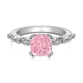 Elegant S925 sterling silver ring with cushion cut pink gemstone and clear side stones - Silver/Pink Zirconia (Cushion)