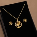 Conjunto de joyas de acero inoxidable dorado con collar y pendientes de árbol - X050