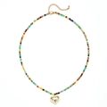 Bohemian natural stone beaded necklace featuring a gold heart pendant and adjustable clasp - Multi-Color Splicing Beads-Heart Pendant