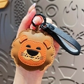 Creatieve leeuw sleutelhanger van bruin leer met zwarte metalen ring en riem - Leer / Leeuw