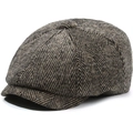 Casquette gavroche classique à chevrons marron café, style vintage pour hommes et femmes - 56-59cm / Grand Chevrons Kaki