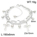 Silver double-layer stainless steel bracelet with cross pendants and bead charms - Style G Steel Color (KB187015-Z)