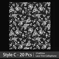 Floral lace flower wrapping paper with black and white rose vine patterns for DIY bouquets - Style C-20 Sheets/Pack