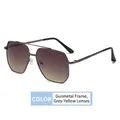 Gunmetal pilot sunglasses with grey-yellow gradient lenses and double bridge frame - Gunmetal Frame Grey Yellow Lens