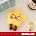 Llavero de estrella de peluche amarillo con bordado de gafas rojas y cadena de cuentas - Llavero de Estrella de Peluche con Gafas