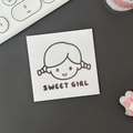 Cartoon girl sticker with Sweet Girl text on white square background for kids diary - Metallic Silver (Little Girl)