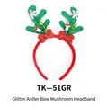 Christmas antler headband with red bowknot mushroom and green glitter reindeer horns - TK51GR Bow Mushroom Glitter Antlers Green