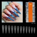 Detailed size chart for XXXL extra long clear full cover press-on nail tips - Clear - Long Stiletto - H104-19