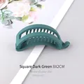 Matte dark green banana hair clip for ponytail, square design 8x2cm, Korean style accessory - Square / Dark Green