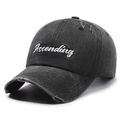 Distressed washed denim baseball cap with Ascending embroidery and ripped detailing - Adjustable / Black
