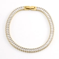 Elegant gold tennis bracelet with rectangular clear cubic zirconia and folding clasp - White