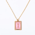 Collana vintage dorata con ciondolo quadrato Tarocchi della Giustizia e smalto glitter rosa - Giustizia