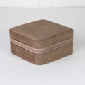 Brown herringbone fabric square jewelry travel case with a secure matching nylon zipper - Light Coffee Crinkle Texture / 10*10*5cm