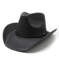Chapeau de cowboy classique en paille noire avec large bord et corde décorative - M (56-58cm) / Noir