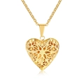 Golden hollow heart locket necklace with vintage floral pattern on O-chain - PN-1433G (Openable/Hollow Pattern)