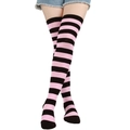 Pink and black striped over-knee high socks for cosplay and anime outfits - Black & Pink Wide Stripes