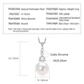 S925 silver necklace with 9-10mm round natural freshwater pearl and zircon inlay - Small Bulb / K White Gold