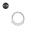 F136 Titanium clicker ring with five clear round zircon stones in silver finish - Style 1 / Silver