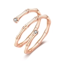 Rose gold bamboo-style double band open ring featuring two clear round gemstones - Simple Bamboo / Rose Gold-J385