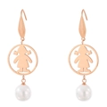 Rose gold hollow girl silhouette earrings with elegant white pearl drop accents - Rose Gold Girl (KE79988-GC)