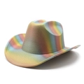 Regenbogen Cowboyhut mit Metallic-Finish und breiter Krempe für Partys und Festivals - Gelb