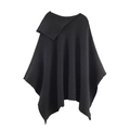 Poncho de punto negro para mujer con cuello alto y textura de rayas verticales - S / Grafito