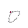 V-förmiger S925 Sterlingsilber Ring mit birnenförmigem rotem Stein und Zirkon-Besatz - US Größe 5 / Roter Zirkonia