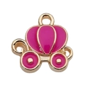 Pink enamel pumpkin carriage pendant with gold metal frame for DIY jewelry making - Pumpkin Carriage