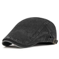 Adjustable vintage washed black denim flat cap with retro copper side metal buckle - Adjustable / Black