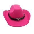 Pink western cowboy hat featuring a tribal woven band and silver bull skull ornament - One Size / Rose Red