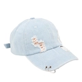 Casquette de baseball en jean bleu clair avec détails déchirés et anneaux métalliques - Réglable / Bleu clair