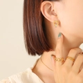 Titanium steel jewelry set in 18K gold finish with Roman numerals and crystal detail - F297-Gold Earrings