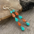 Bohemian teardrop enamel earrings featuring blue and orange stones in silver frames - S543 Five-link Waterdrop Tassel