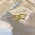 French style gold plated hoop earrings with polished finish on white silk fabric - Smooth Hoop / Gold