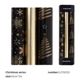 Schwarzes und goldenes Weihnachtsgeschenkpapier mit Schneeflocken und Bäumen - Set 3 / 43cm*3m