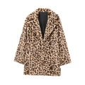 Classic leopard print faux fur coat with lapel collar and long sleeves on white background - XS / Leopard Print