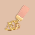 Pink leather keychain strap with golden double ring and metal buckle accessory - Plain Pink Leather