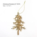 Golden hollow Christmas tree hanging ornament with polished metallic finish and fine gold cord - Gold Hollow Xmas Tree (LF-7267G)