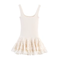 Cream ribbed sleeveless mini dress with layered ruffle skirt design for women - S / Off White