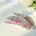 Light blue floral hair claw clip with pink and purple flower pattern for women - Fog Blue Flower 11CM