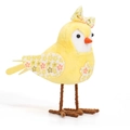 Yellow plush Easter bird figurine with orange floral patterns on wings and bow - Yellow Bird