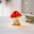 Charming red glass mushroom night light with gold speckles and warm glow, 13cm height - Flat Mushroom Shape / Red Flat Mushroom