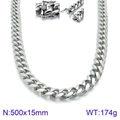 Men's hip hop titanium steel Cuban chain necklace, silver 500mm x 15mm chunky style - Silver Cuban Link Necklace Lobster Clasp 500x15mm(KN93831-Z)