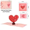 3D pop-up cherry blossom heart card set with pink envelope and removable inner card slot - Heart-shaped Cherry Blossom Tree