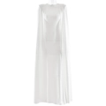 Detail van elegante witte geplooide cape voor avondjurken met soepelvallende stoffen - S / Wit