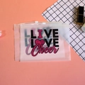 Two frosted pink EVA eyelash storage bags with LIVE LOVE Cheer print and zipper - Pattern 29-Live Love Cheer