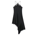 Elegantes schwarzes Satinkleid für Damen mit Spitzenbesatz und schickem Neckholder-Ausschnitt - XS / Schwarz